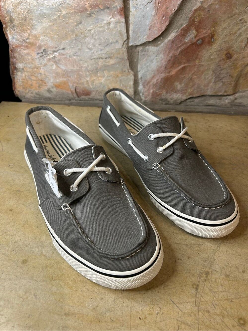American Eagle Mens Size 7 Gray Canvas Boat Shoes Sperry Style Deck Loafers